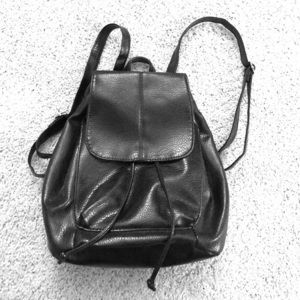 Black faux leather backpack